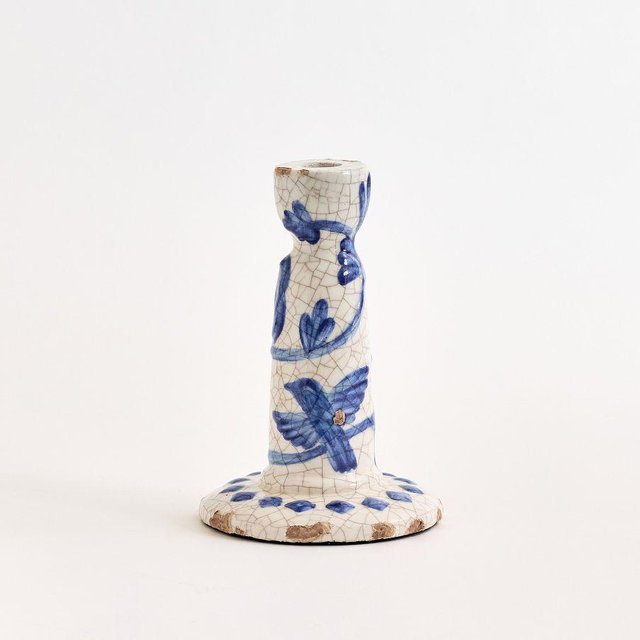 Montrose Candlestick: White/Blue: Small Taper