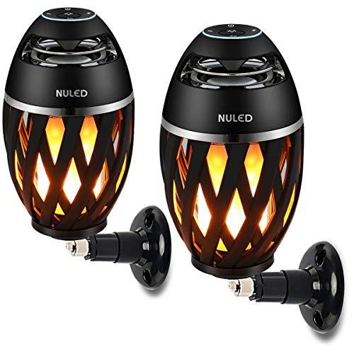 NULED Flame Speaker Tiki Torch IP65 Waterproof Outdoor Atmosphere LED Stereo Speaker w. Magnetic Base, 3600mAh/3.7V Rechargeable Batteries for Deck, Patio, Parties, 2 Speakers for Surround Sound