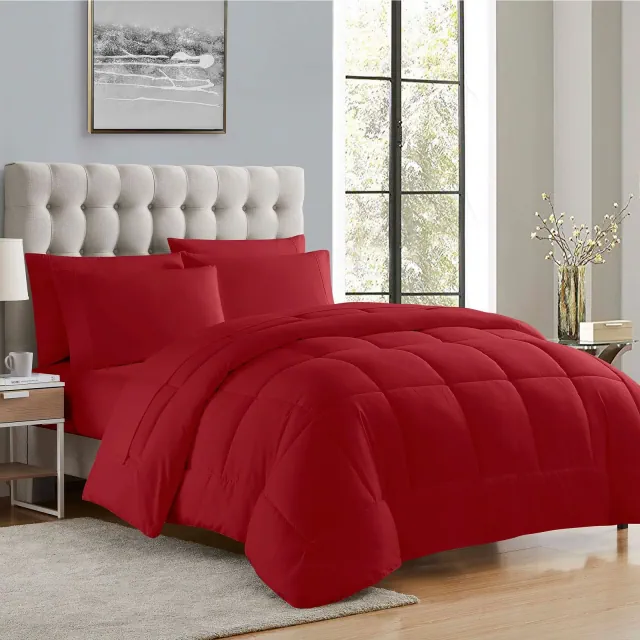 Bed-in-A-Bag Solid Color Comforter & Sheet Set Soft All Season Bedding, Twin, Red