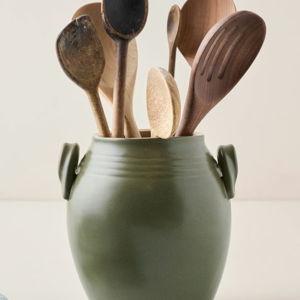 Vintage-Inspired Sage Green Utensil Crock