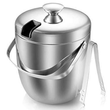 Malmo Insulated Double Walled Stainless Steel Ice & Wine Bucket with Tongs & Lid (2.8 L) - Portable Chiller Bin Basket for Parties, BBQ & Buffet