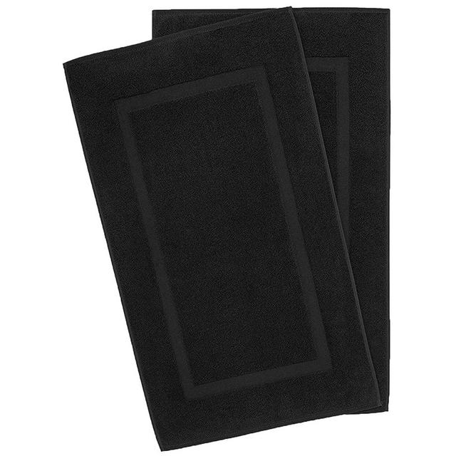 American Bath Towels, 2 Pack 20x34 Soft & Absorbent 900 GSM Premium Hotel & Spa Quality Ringspun Turkish Cotton Banded Bathroom Bath Mat Set, Coal Black