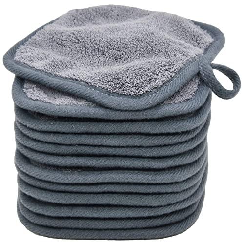BloomSesame Makeup Remover Cloths for Face, Eye, Lips - Reusable Makeup Remover Pads Soft Microfiber Facial Cleansing Cloths 5 x 5 inch 12 Pack (Gray)
