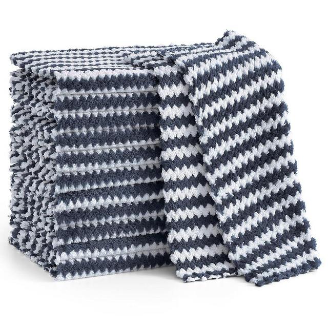 Homaxy 12 Pack Kitchen Dish Cloths, Ultra Soft and Absorbent Dish Towels, Reusable Fast Drying Microfiber Cleaning Cloth, Coral Velvet Wave Design Lint Free, 10 x 10 inches, Dark Grey
