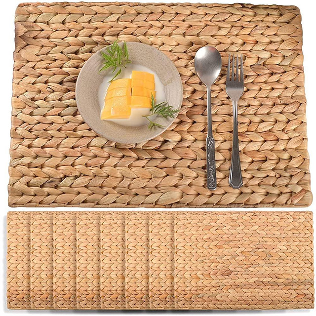SOKFARM Boho Placemats Set of 8, Rectangle Placemats for Dining Table, Water Hyacinth Wicker Placemats, Straw Placemats Rectangle Woven Placemats Set of 8, Placemats for Dining Table Set of 8, 17x12