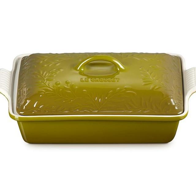 Le Creuset Olive Branch Collection Stoneware Heritage Rectangular Covered Casserole, 4 Qt., Olive