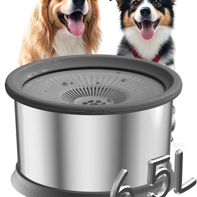 6.5L Dog Water Bowl No Spill 1.6 Gallon Stainless Steel Water Bowl for Dogs 220oz Large Capacity No Splash Slow Drinking Feeder with Anti-Slip Mat for Messy Drinkers
