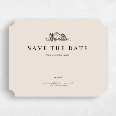 White Ticket Wedding Save the Date - Rue Landscape