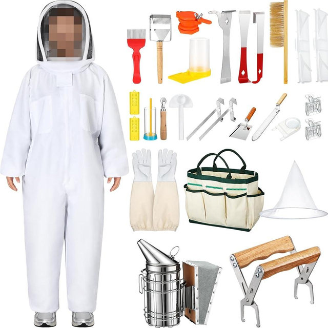 Leriton 30 Pcs Beekeeping Supplies Tools Bee Suit Bee Keeping Starter Kit Bee Keeper Starting Kit Bee Keeping Supplies All Bee Hive Supplies Bee Hives Boxes Starter Kit for Beekeeper Men Women(M)