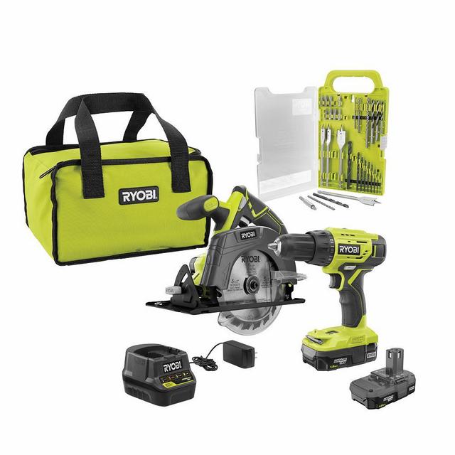 18-Volt ONE+ Cordless 2-Tool Combo Kit w/ Drill/Driver, Circular Saw w/ BONUS Black Oxide Drill & Drive Kit (31-Piece)