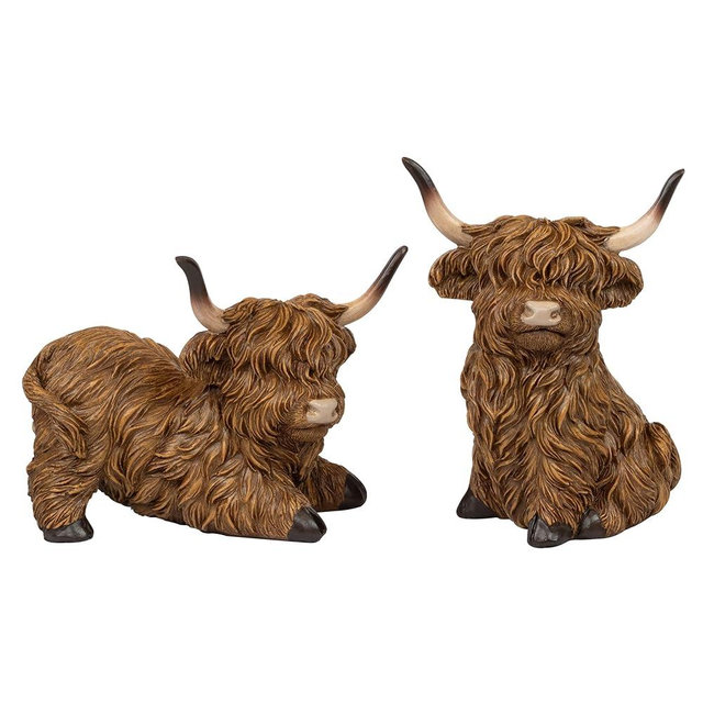 YeehaWhoo 2pcs Highland Cow Figurines for Home, 5Inch Highland Cows Decor for Table Kitchen Book Shelf Bathroom Farmhouse, Highland Cow Gifts for Women and Kids