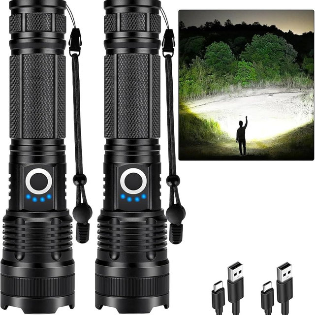 ALSTU Rechargeable 99,000 High Lumens Flashlight - 2Pack Bright LED Flash Light with 5 Modes, Powerful Waterproof Handheld Lintera for Camping Home (L-2P)