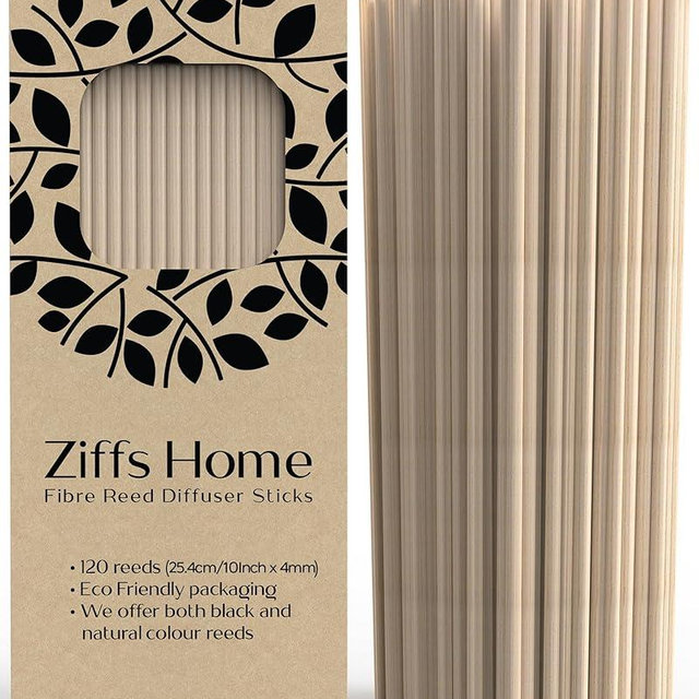 Ziffs Home® 120pcs Natural Fibre Reed Diffuser Sticks - 25.4cm/10in x 4mm/0.16in - Thick Reeds Sticks - Fibre Reeds for Diffusers