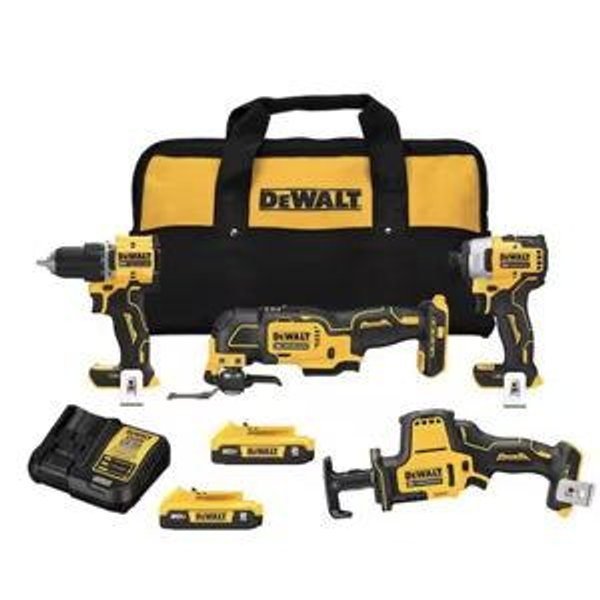 Dewalt ATOMIC 20-Volt Lithium-Ion Cordless Brushless Combo Kit (4-Tool) with (2) 2.0Ah Batteries, Charger and Bag