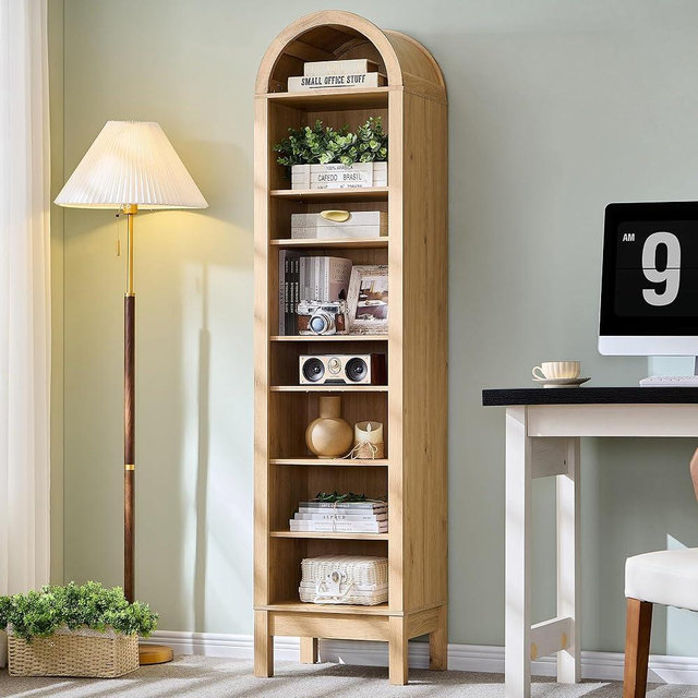 IFGET 71" Tall Arched Bookshelf, 8 Tiers Arch Bookcase with Storage, Modern Farmhouse Book Shelf with Adjustable Shelves, Wood Bookshelf w/Open Display Shelves for Living Room, Office (Natural)