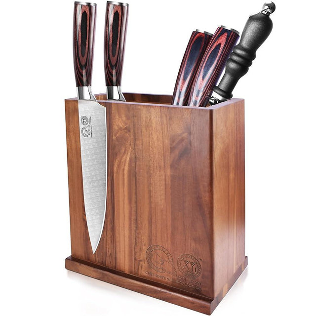 XYJ Magnetic Knife Block Holder,Double Side Magnetic Knife Stand,Acacia Wood,Extra Large Capacity Magnet Knife Storage for Knives and Utensils,Kitchen Organizer Rack Tool Without Knives