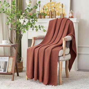 Longhui bedding Chunky Cable Knit Throw Blanket Lightweight Rust 100% Organic Cotton Blanket for Sofa Couch Bed Baby Nursery, Rustic Shabby Chic Modern Farmhouse, 51” x 63” Give Laundering Bag