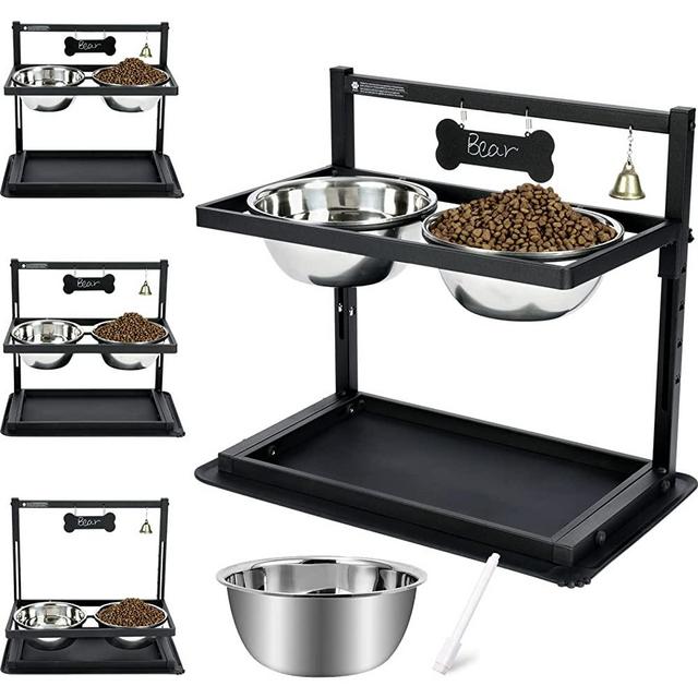 SHAINFUN Elevated Dog Bowls for Large Dogs,Raised Dog Bowls Stand Adjusable Height with Two 1.7L Stainless Steel Dog Food Bowls and Spill Proof Mat, Dog Bowls for Large and Medium Dogs.