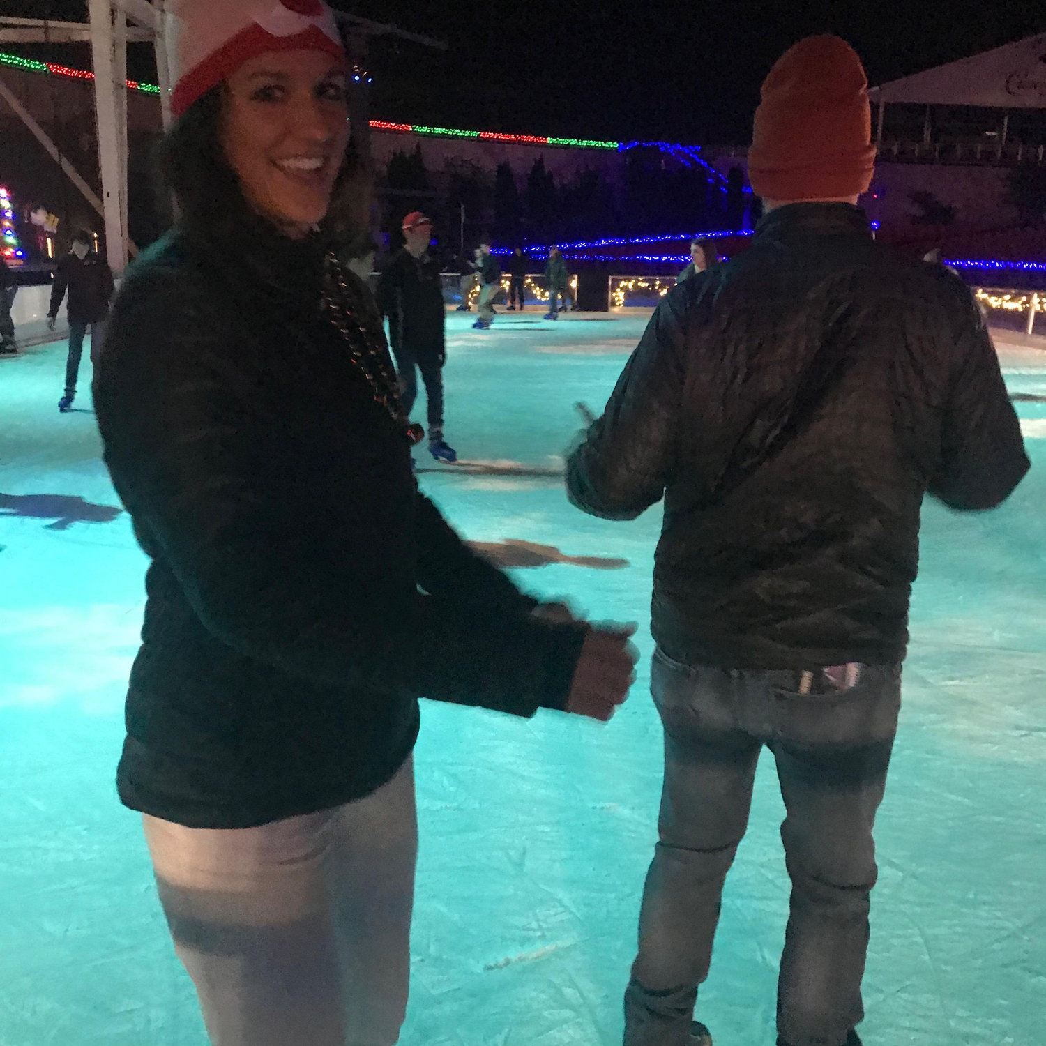 Documented on Camera: our first time ice skating together! At the Circuit of Americas, Christmas Light show