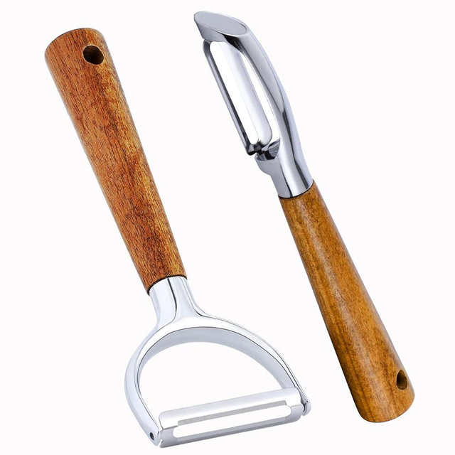 Vegetable Peeler for Potato, Apple, Fruit, Carrot, Veggie, kitchen, Y-Shaped and I-Shaped Peelers with Acacia Wood Ergonomic Non-Slip Handle(2PCS)