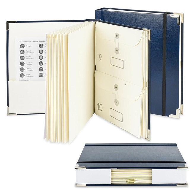 Document Organizer Folio,Leatherette Paper Bound,if I Die Binder,in Case I Go Missing Family Emergency File Folder for Important Papers,Estate Planning,Birth Certificates,Passport(Blue)