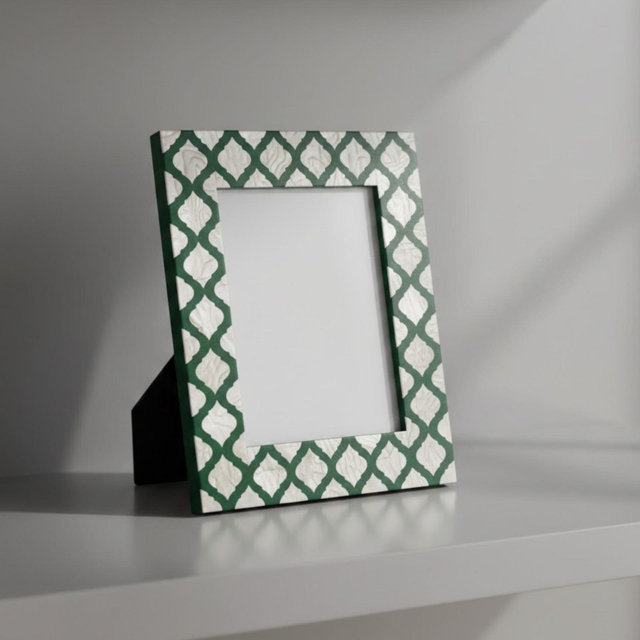 Mother of Pearl Inlay Photo Frame | Green Resin Geometric Frame | Handmade Home Decor