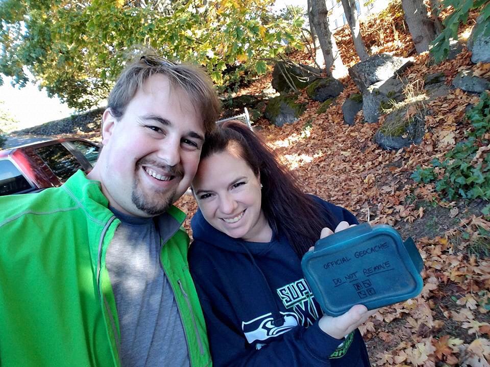 Geocaching waiting for the ferry ride to go home from San Juan Island