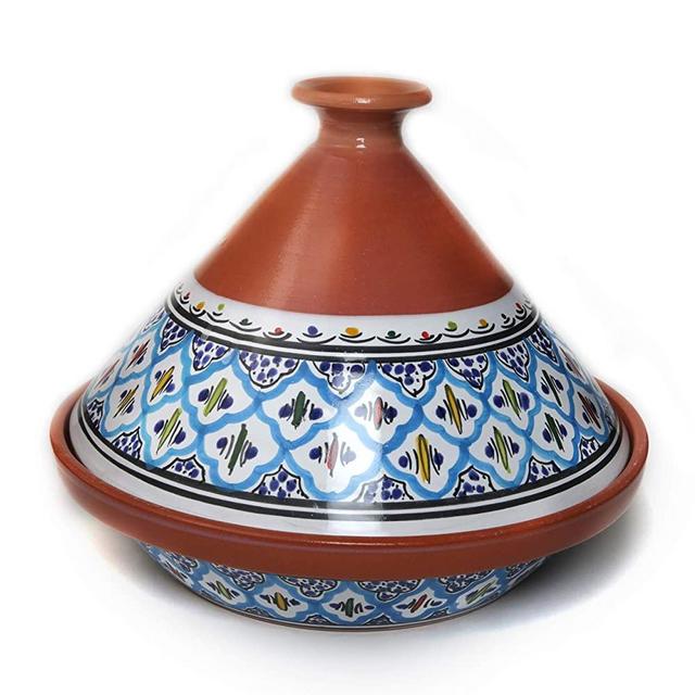 Kamsah Hand Made and Hand Painted Tagine Pot | Moroccan Ceramic Pots For Cooking and Stew Casserole Slow Cooker (Large, Supreme Turquoise)
