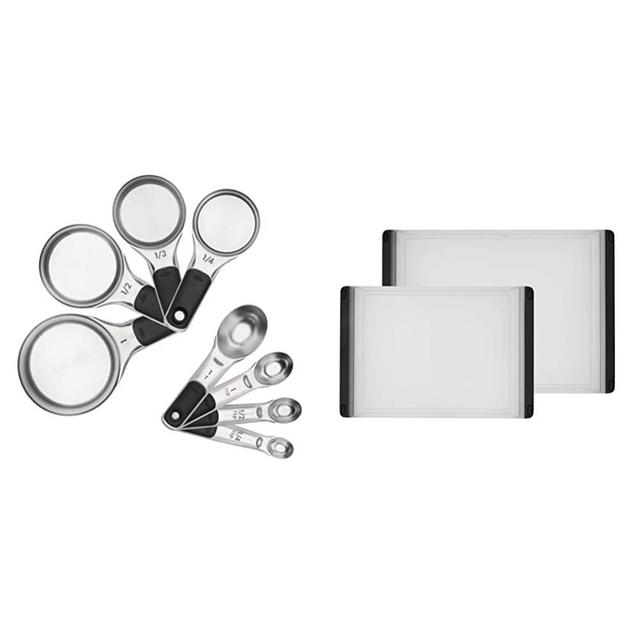OXO Good Grips 8 Piece Stainless Steel Measuring Cups and Spoons Set & Good Grips 2-Piece Cutting Board Set