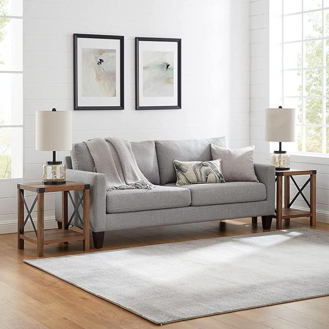 Walker Edison Sedalia Modern Farmhouse 2-Piece Metal-X Side Table Set, 2 Pack, Rustic Oak
