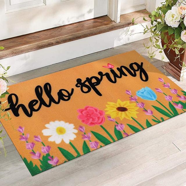 CiyvoLyee Hello Spring Doormat Home Front Porch Decoration Indoor Outdoor Bedroom Corridor Entrance Patio Greeting Supplies Flower Carpet Gift 17 x 30 Inches