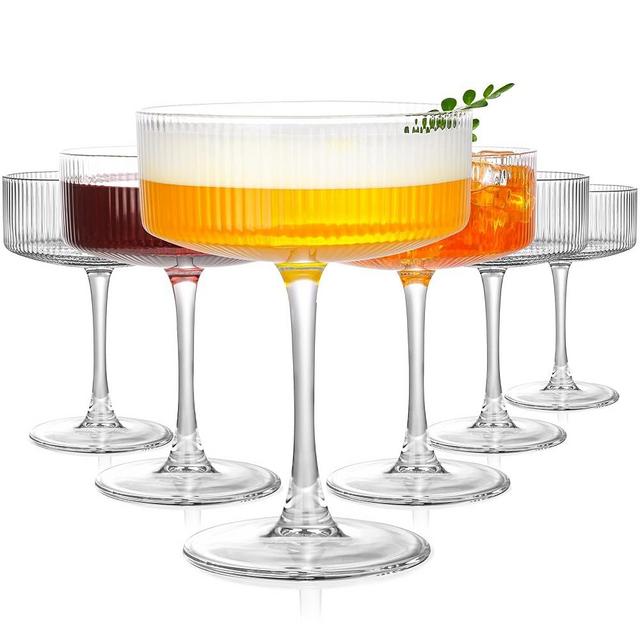 Amyoole Vintage Ribbed Coupe Glasses Set of 6-11oz Clear 100% Crystal Martini Glasses Elegant Cocktail Glasses, Transparent Glassware for Champagne, Margaritas, Espresso with a Rose Ice Mold