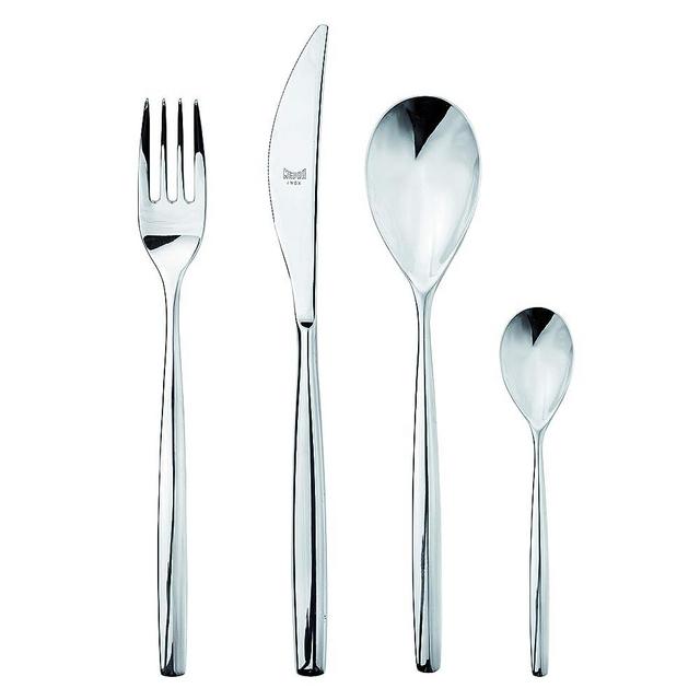 Mepra Stiria Cutlery Set – [24 Pieces Set] Brushed Stainless-Steel Finish, Dishwasher Safe Cutlery