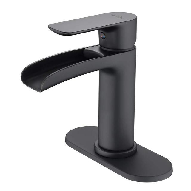 NEWATER Waterfall Brass Bathroom Faucet Single-Handle Sink Faucet Deck Mount Vanity Faucets Basin Mixer Tap Commercial Lavatory Faucet，Matte Black