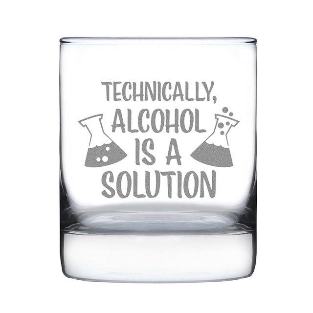 Bevvee Alcohol Is A Solution - Whiskey Rocks Glass - Funny Science Teacher Gifts for Women & Men - Fun Drinking Decor - 10.25 Oz