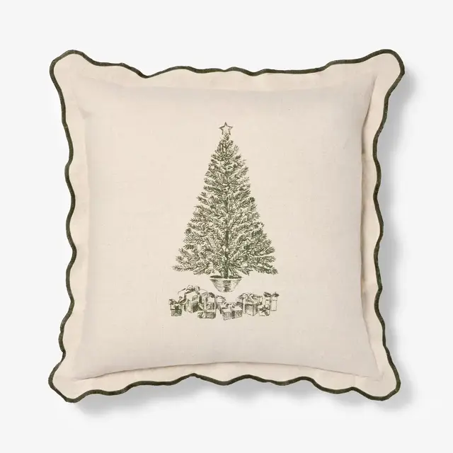 Holiday Tree Square Throw Pillow with Scalloped Edges Cream/Green - Threshold™ designed withStudio Mcgee