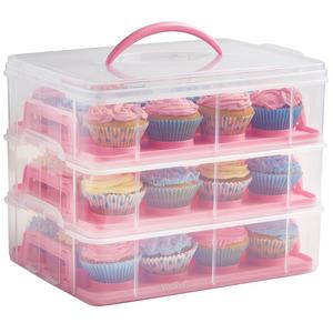 VonShef Snap and Stack Pink 3 Tier Cupcake Holder & Cake Carrier Container - Store up to 36 Cupcakes or 3 Large Cakes