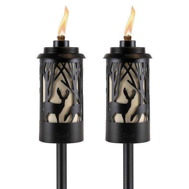 TIKI Brand Hunter Metal 64.5 Inch 2-Pack Torch, Patio, Backyard, and Lawn, Cabin Décor, Up North, Easy Installation, Outdoor Décor Torch, Black, 1123123