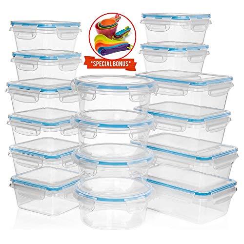 HUGE SET 32 pc (16 Pack) Food Storage Containers with Lids - Plastic Food Containers with Lids - Airtight Leak Proof, Easy Snap Lock Lunch Box, BPA-Free Plastic Storage Container Set, with BONUS