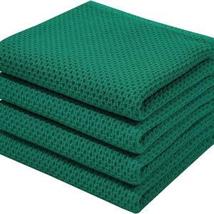Homaxy 100% Cotton Waffle Weave Kitchen Dish Towels, Ultra Soft Absorbent Quick Drying Cleaning Towel, 13 x 28 Inches, 4-Pack, Dark Green