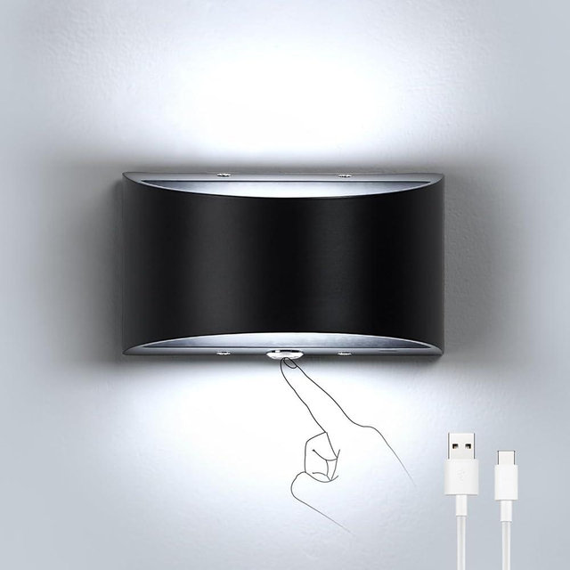 Lightess LED Wall Sconce，Black Wall Sconce with Rechargeable Battery Operated, 3000K Dimmable Cordless Wall Light for Bedroom, Hallway, Living Room (Cool White)