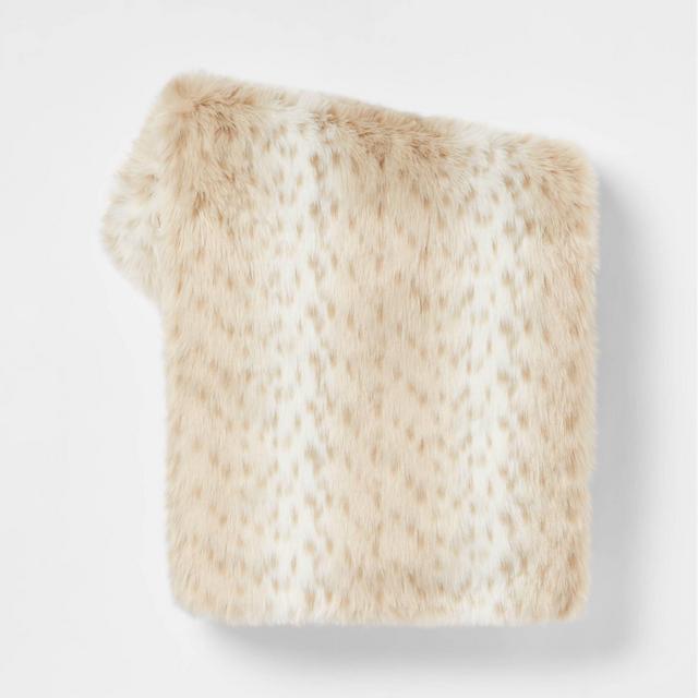 Snow Leopard Long Faux Fur Throw Blanket Neutral - Threshold™