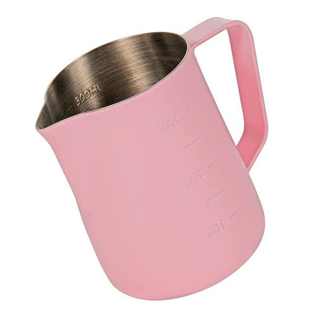 Dianoo Espresso Steaming Pitcher 350ml, Milk Frothing Pitcher Stainless Steel With Thermometer, Milk Frothing Cup, Coffee Jug, Latte Art, Pink