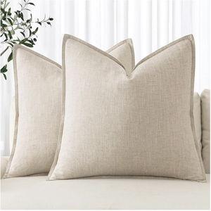 MIULEE Decorative Linen Euro Sham Pillow Covers 24x24 Natural Beige Boho Farmhouse Neutral Couch Throw Pillows for Bed Pack of 2 Accent Modern Pillowcase Sofa Livingroom Home Decor
