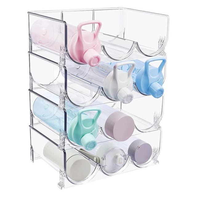 Vtopmart Plastic Water Bottle Organizer, 4 Pack Stackable Bottle Holder Storage Rack for Cabinet, Kitchen Countertop, Pantry Organization, Fridge, Free-Standing Cup Organizer Hold 6 Bottles, Clear