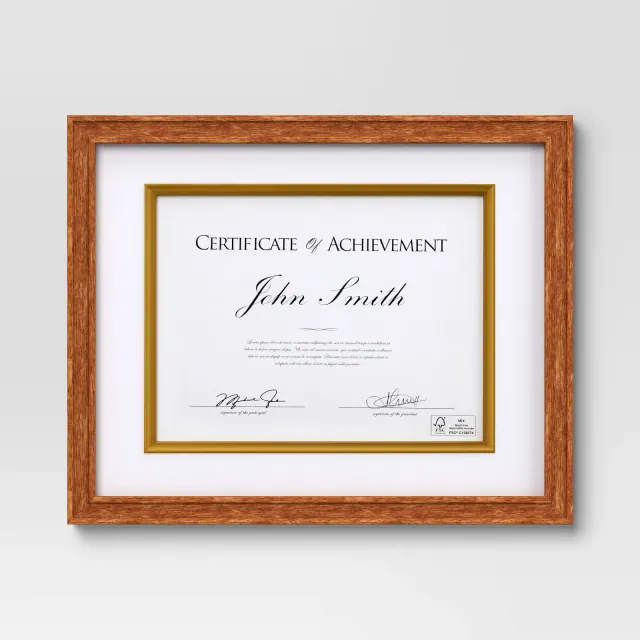 11"x14" Matted to 8.5"x11" Certificate Frame Mid-Tone Wood - Threshold™