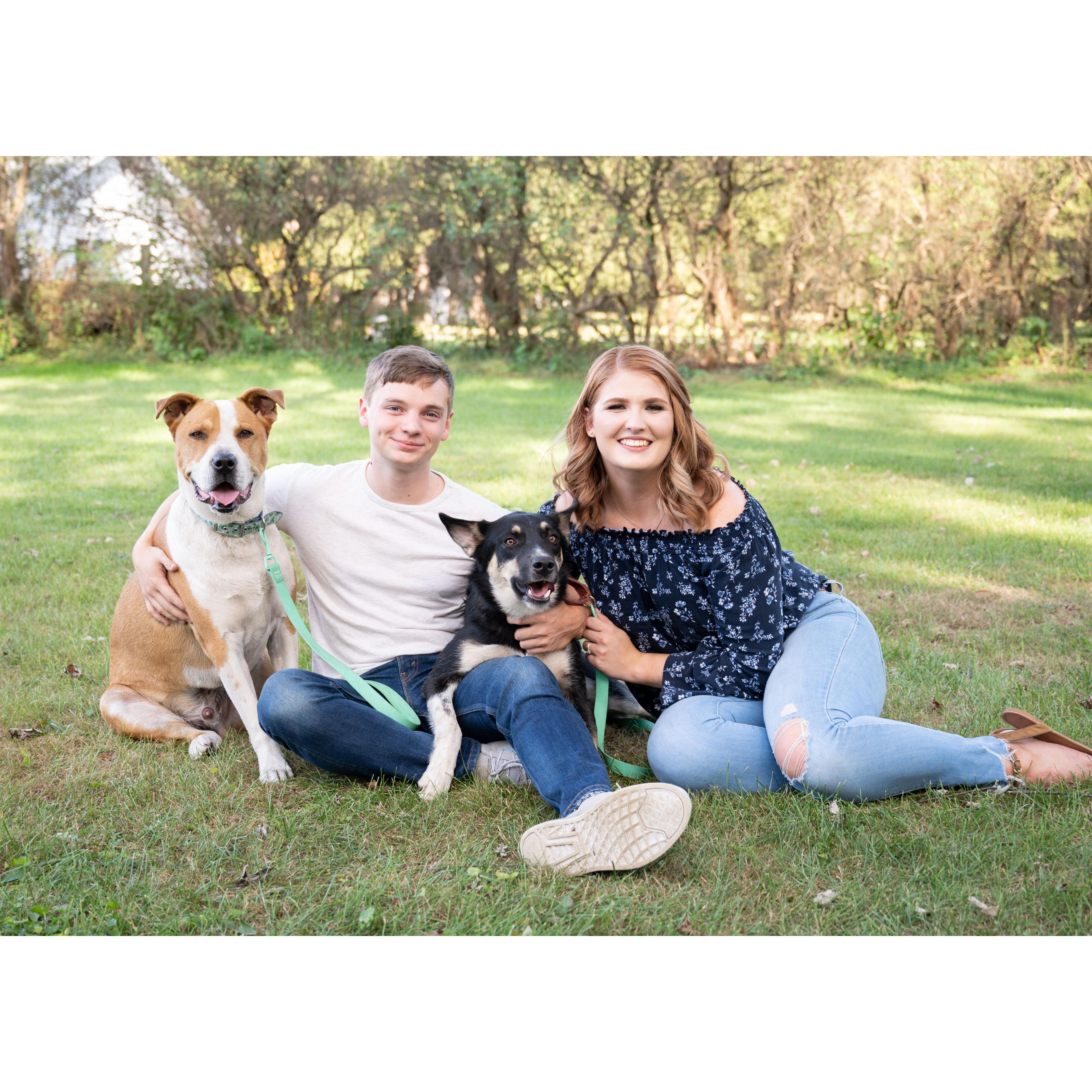 Our engagement shoot, at our lovely home with our puppers, Dexter & Link.