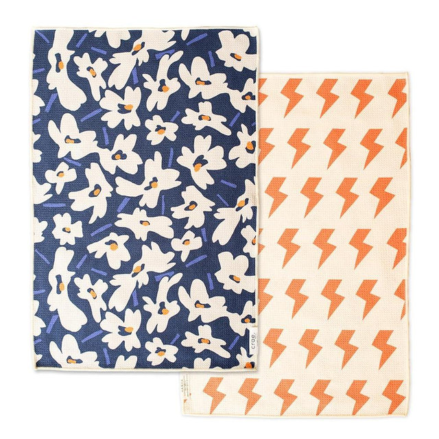 Reversible Microfiber Towel - Ultra Absorbent, Quick-Drying Hand Towels - Modern Design, Scratch-Free, Lint-Free for Kitchen, Bathroom, Car Cleaning - 19x29 Inches, Set of 1 (Aqua Daisy- Blue/Orange)