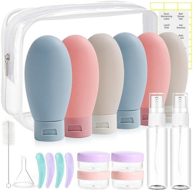 DEWSENSI 20 Pack Travel Bottles Set for Toiletries, TSA Approved Leak Proof Travel Size Containers Kit Portable Refillable Travel Accessories for Shampoo Conditioner Lotion Liquids (Multicolor A)