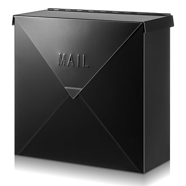 Yaocom Wall Mount Mailbox for Outside 10 x 10 x 4 Inch Large Capacity Mail Box Metal Mailboxes Hanging Modern Post Box(Black)